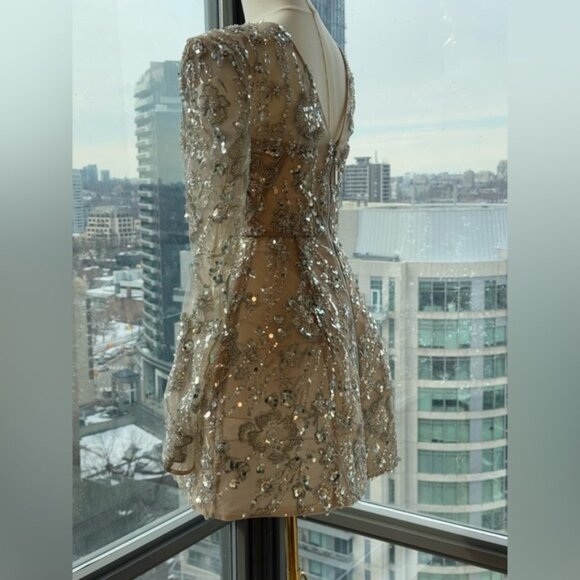 🆕 BRONX & BANCO 🧿 NWOT Venetian Mini Dress, Natural Nude & Silver, Sz XS US 2 - Picture 6 of 16